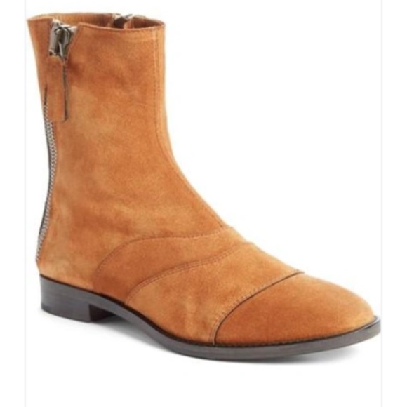 Chloe 'Lexie' Light Brown Suede Flat Ankle Bootie w/ Zip Accent sz 36 - Picture 1 of 5